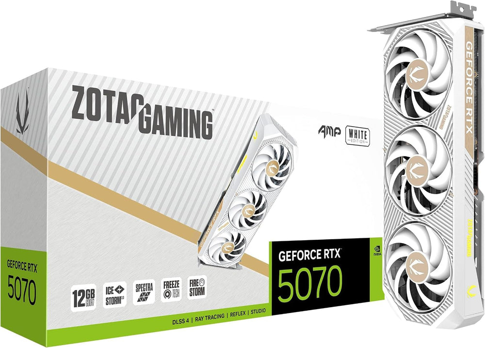 ZOTAC Gaming GeForce RTX 5070 AMP White Edition — 12GB GDDR7 Graphics Card