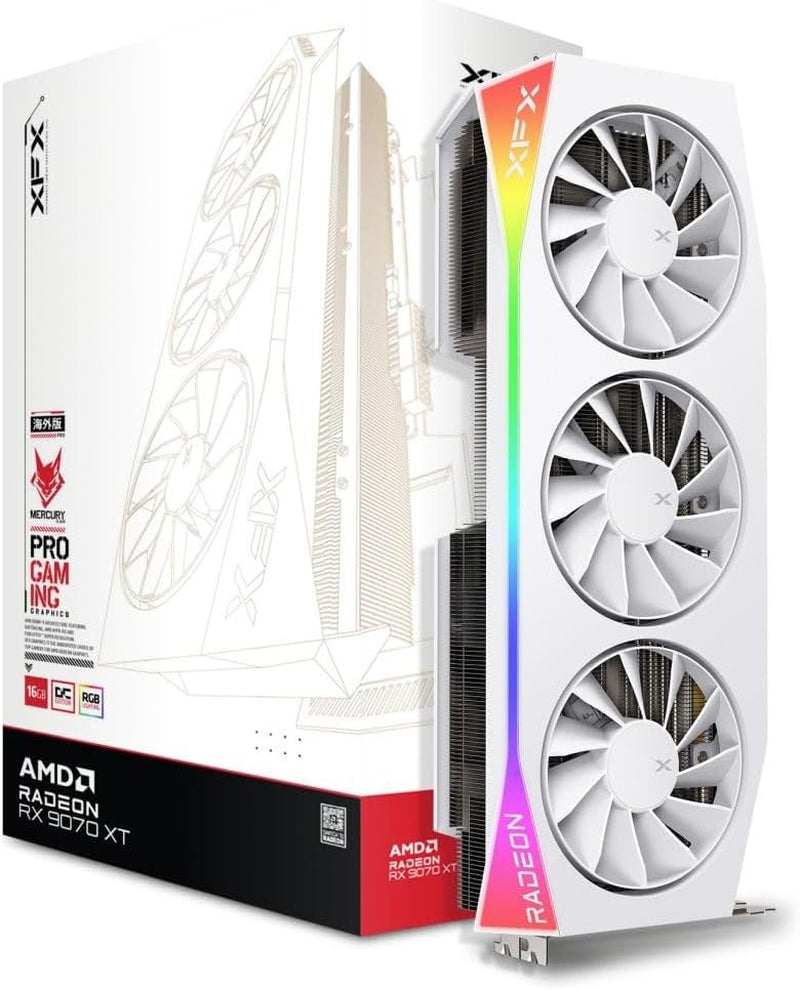 XFX Mercury AMD Radeon RX 9070 XT OC Gaming White Edition — 16GB GDDR6 Graphics Card