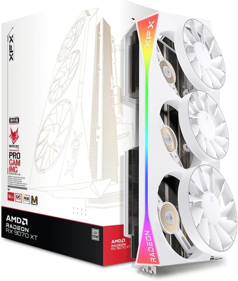 XFX Mercury AMD Radeon RX 9070 XT OC Magnetic Air White Edition — 16GB GDDR6 Graphics Card