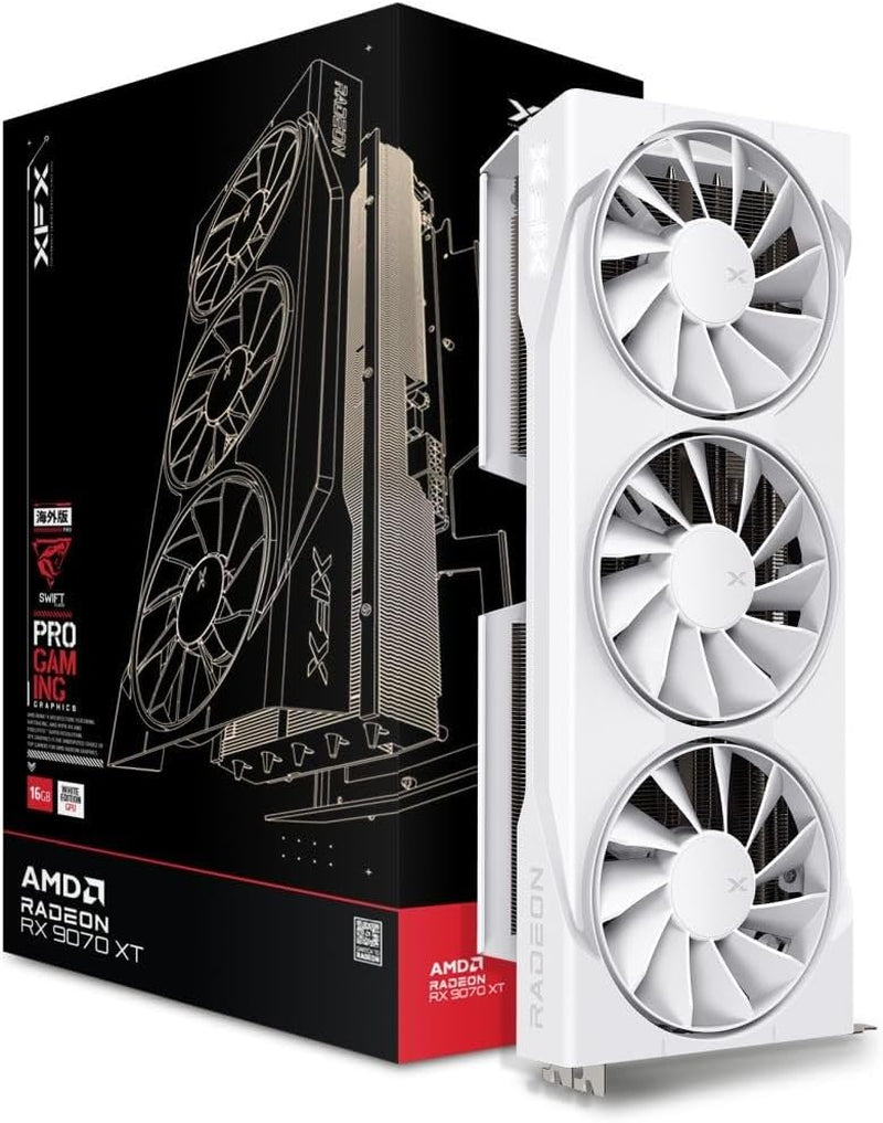 XFX Swift AMD Radeon RX 9070 XT White Triple Fan Gaming Edition — 16GB GDDR6 Graphics Card